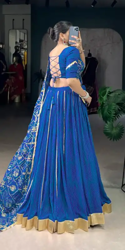 LNB 1701 Blue Color Georgette Bandhej Print And Embossed Lace Lehenga Choli Wedding, Party, Festive, Events Etc. Delivery 4-6 Working Days Rs 3999 | Lehenga, Bollywood Lehenga, Creative Lehenga, Designer Lehenga, Embroidered Lehenga, Party Wear Lehenga