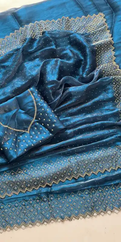 DF 3467 Blue Color Jimmy Choo Full Zarkhan Diamond Work Saree Casual, Wedding, Festive, Events . Expected Delivery  4-6 Working Days @2099/- only                                                                                | Designer Sarees, Embroidered Sarees, Sarees, Bollywood Sarees, Creative Sarees, Ethnic Saree, Modern Digital sarees, Party Wear Sarees