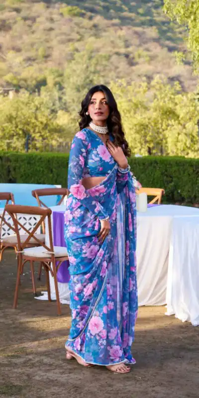 YNF 7010 Blue Color Weightless Marbal Floral Printed Pearl Lace Saree Casual, Wedding, Festive, Events . Expected Delivery  4-6 Working Days @1599/- only                                                                                | Designer Sarees, Embroidered Sarees, Sarees, Bollywood Sarees, Creative Sarees, Ethnic Saree, Modern Digital sarees, Party Wear Sarees