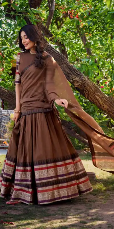 LNB 1902 Brown Color Chanderi Plain With Zari Weaving Work Lehenga Choli Wedding, Party, Festive, Events Etc. Delivery 4-6 Working Days Rs 2099 | Lehenga, Bollywood Lehenga, Creative Lehenga, Designer Lehenga, Embroidered Lehenga, Party Wear Lehenga