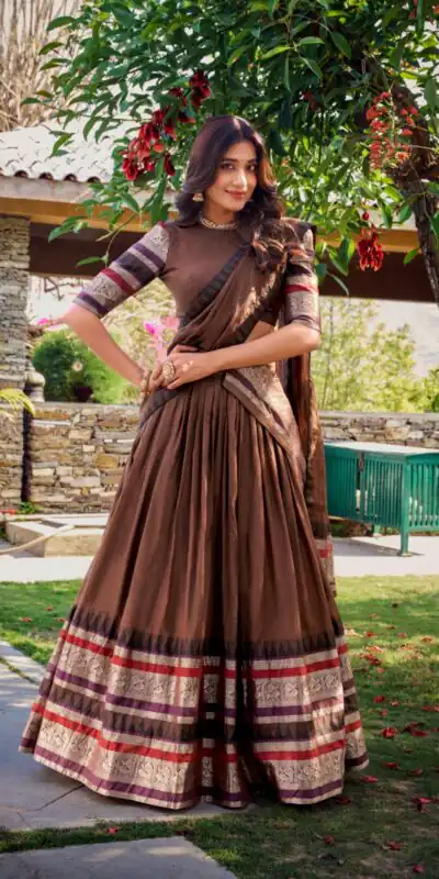 LNB 1902 Brown Color Chanderi Plain With Zari Weaving Work Lehenga Choli Wedding, Party, Festive, Events Etc. Delivery 4-6 Working Days Rs 2099 | Lehenga, Bollywood Lehenga, Creative Lehenga, Designer Lehenga, Embroidered Lehenga, Party Wear Lehenga
