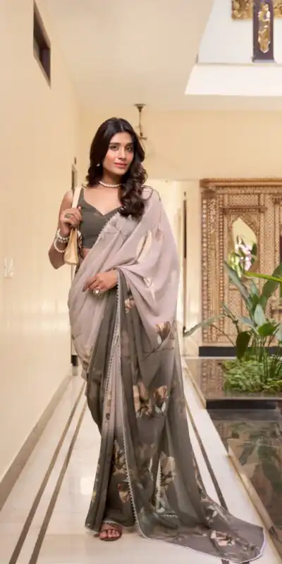 YNF 7038 Coffee Color Weightless Marbal Floral Printed Lace Border Saree Casual, Wedding, Festive, Events . Expected Delivery  4-6 Working Days @1549/- only                                                                                | Designer Sarees, Sarees, Bollywood Sarees, Creative Sarees, Embroidered Sarees, Ethnic Saree, Modern Digital sarees, Party Wear Sarees