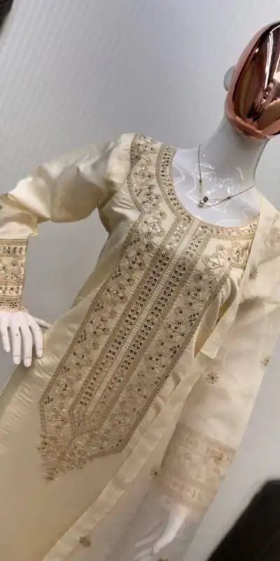 LG 1913 Cream Color Roman Silk Sequence Embroidery Work Salwar Suit Casual, Wedding, Festive, Events . Expected Delivery  4-6 Working Days @1999/- only      | Casual Suits, Jump Suits, Salwar suit, Creative suits, Designer Suits, Palazzo Suits, Party Wear Suits, Patiala Suits, Straight Suits