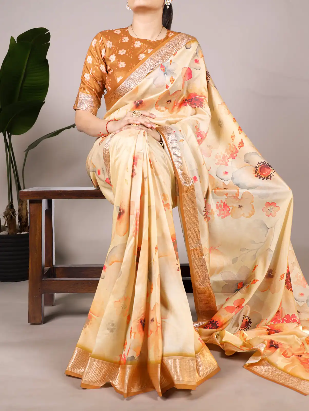 YNF 7024 Cream Color Tussar Silk With Viscose Border Floral Printed Saree Casual, Wedding, Festive, Events . Expected Delivery  4-6 Working Days @1699/- only                                                                                | Designer Sarees, Embroidered Sarees, Sarees, Bollywood Sarees, Creative Sarees, Ethnic Saree, Modern Digital sarees, Party Wear Sarees
