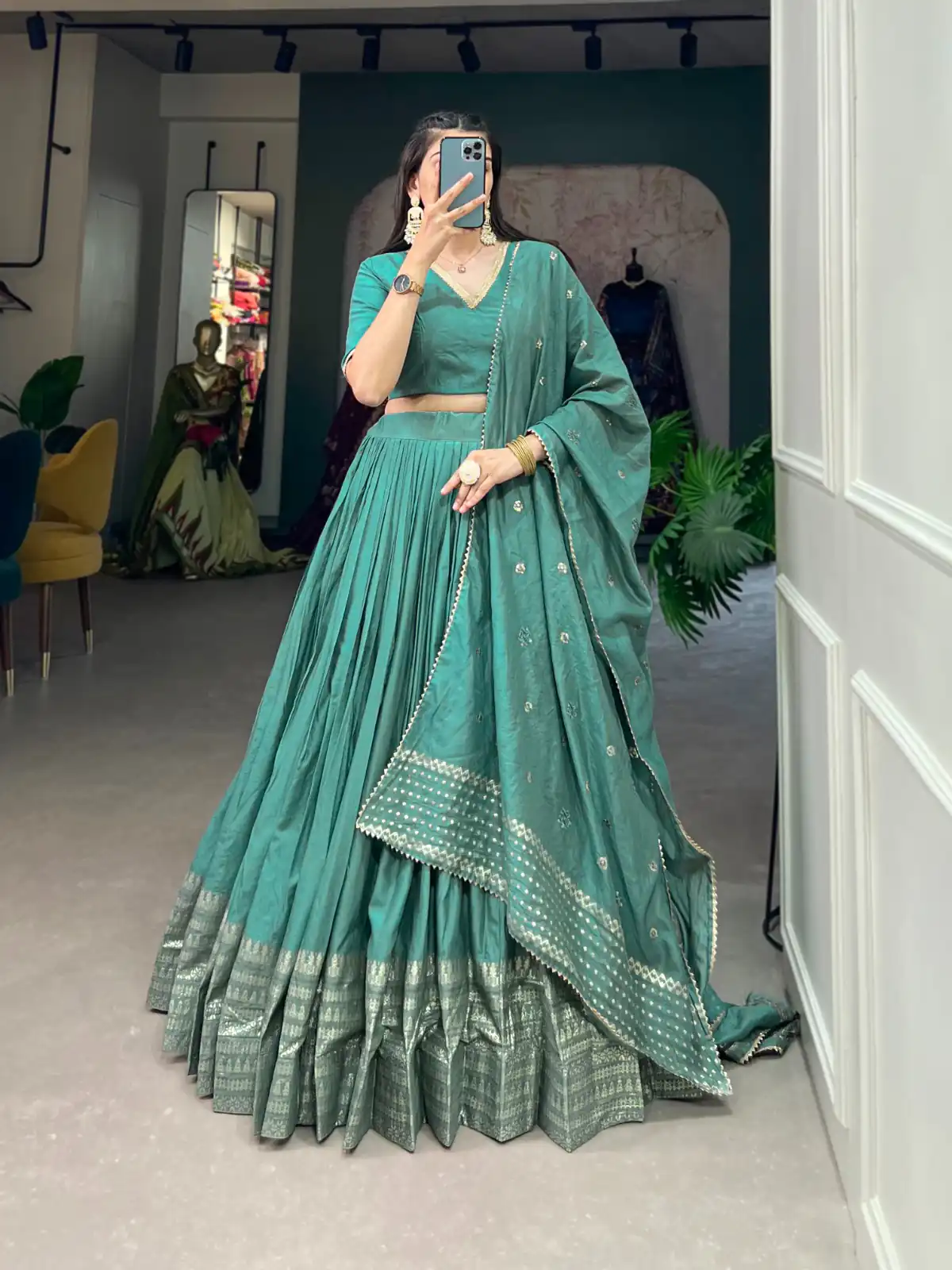LNB 1906 Firozi Color Pure Chanderi Plain With Zari Weaving Work Border Lehenga Choli Wedding, Party, Festive, Events Etc. Delivery 4-6 Working Days Rs 1999 | Lehenga, Bollywood Lehenga, Creative Lehenga, Designer Lehenga, Embroidered Lehenga, Party Wear Lehenga