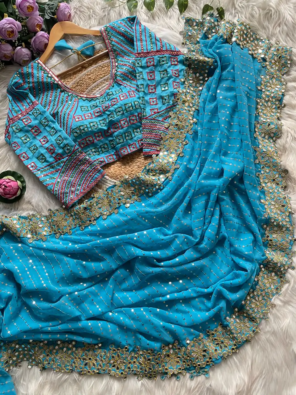 DF 3453 Firozi Color Faux Georgette 5mm Sequence Work Casual, Wedding, Festive, Events . Expected Delivery  4-6 Working Days @2099/- only                                                                                | Designer Sarees, Embroidered Sarees, Sarees, Bollywood Sarees, Creative Sarees, Ethnic Saree, Modern Digital sarees, Party Wear Sarees