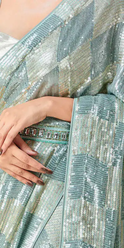 DF 3426 Firozi Color Georgette 5MM Sequins Embroidery Work Saree Casual, Wedding, Festive, Events . Expected Delivery  4-6 Working Days @1749/- only                                                 | Designer Sarees, Embroidered Sarees, Sarees, Bollywood Sarees, Creative Sarees, Ethnic Saree, Modern Digital sarees, Party Wear Sarees