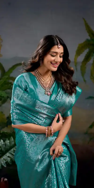 YNF 7404 Firozi Color Kanjivaram Zari Weaving Work Saree Casual, Wedding, Festive, Events . Expected Delivery  4-6 Working Days @1599/- only                                | Designer Sarees, Embroidered Sarees, Sarees, Bollywood Sarees, Creative Sarees, Ethnic Saree, Modern Digital sarees, Party Wear Sarees