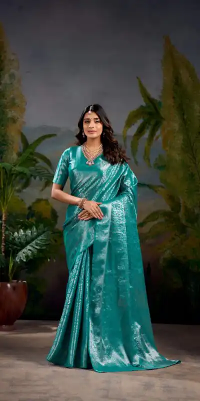 YNF 7404 Firozi Color Kanjivaram Zari Weaving Work Saree Casual, Wedding, Festive, Events . Expected Delivery  4-6 Working Days @1599/- only                                | Designer Sarees, Embroidered Sarees, Sarees, Bollywood Sarees, Creative Sarees, Ethnic Saree, Modern Digital sarees, Party Wear Sarees