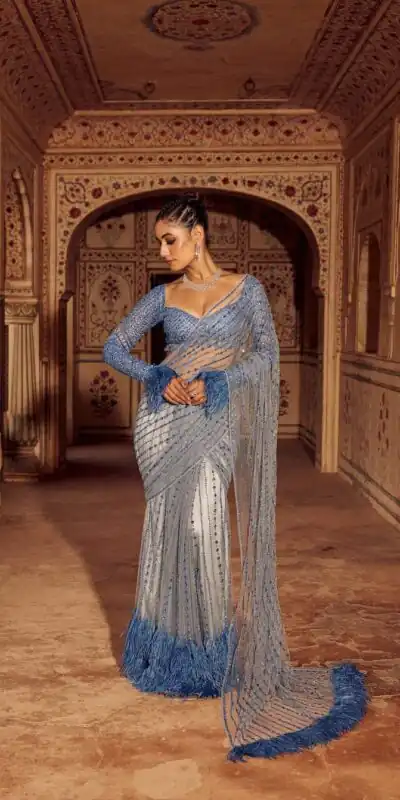 DF 3446 Firozi Color Mono Net 5mm Multy & Sequins Embroidery Work Saree Casual, Wedding, Festive, Events . Expected Delivery  4-6 Working Days @1759/- only                                                                                | Designer Sarees, Embroidered Sarees, Sarees, Bollywood Sarees, Creative Sarees, Ethnic Saree, Modern Digital sarees, Party Wear Sarees