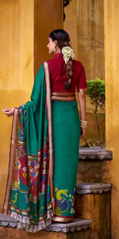 YNF 7048 Firozi Color Polyester Chanderi Kalamkari Weaving Work Saree Casual, Wedding, Festive, Events . Expected Delivery  4-6 Working Days @1499/- only                                | Designer Sarees, Embroidered Sarees, Sarees, Bollywood Sarees, Creative Sarees, Ethnic Saree, Modern Digital sarees, Party Wear Sarees