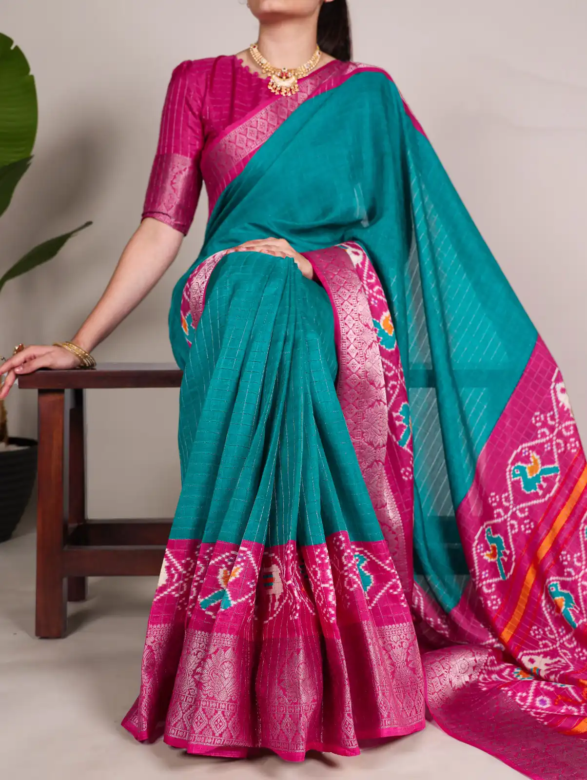 YNF 7029 Firozi Color Tussar Chex Patola Print Weaving Work Border Saree Casual, Wedding, Festive, Events . Expected Delivery  4-6 Working Days @1499/- only                                | Designer Sarees, Embroidered Sarees, Sarees, Bollywood Sarees, Creative Sarees, Ethnic Saree, Modern Digital sarees, Party Wear Sarees