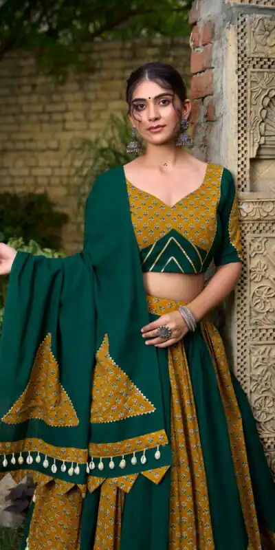 LNB 1620 Green Color Pure Cotton Plain Printed With Cowrie Lace Lehenga Choli Wedding, Party, Festive, Events Etc. Delivery 4-6 Working Days Rs 3699 | Lehenga, Bollywood Lehenga, Creative Lehenga, Designer Lehenga, Embroidered Lehenga, Party Wear Lehenga