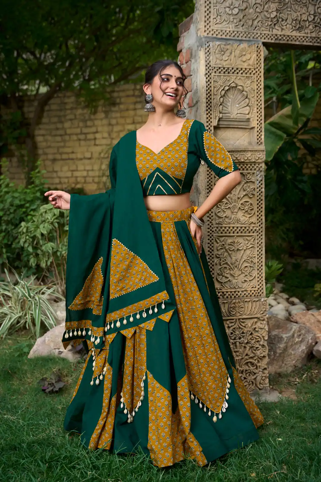LNB 1620 Green Color Pure Cotton Plain Printed With Cowrie Lace Lehenga Choli Wedding, Party, Festive, Events Etc. Delivery 4-6 Working Days Rs 3699 | Lehenga, Bollywood Lehenga, Creative Lehenga, Designer Lehenga, Embroidered Lehenga, Party Wear Lehenga