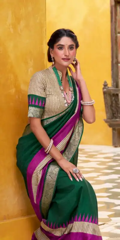 YNF 7049 Green Color Poly Cotton Printed With Zari Weaving Work Saree Casual, Wedding, Festive, Events . Expected Delivery  4-6 Working Days @1699/- only                                                                                | Designer Sarees, Embroidered Sarees, Sarees, Bollywood Sarees, Creative Sarees, Ethnic Saree, Modern Digital sarees, Party Wear Sarees