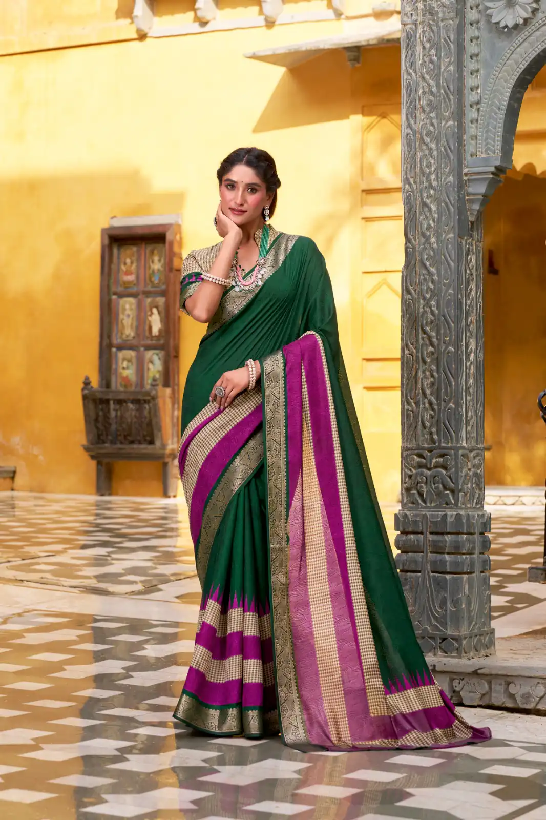 YNF 7049 Green Color Poly Cotton Printed With Zari Weaving Work Saree Casual, Wedding, Festive, Events . Expected Delivery  4-6 Working Days @1699/- only                                                                                | Designer Sarees, Embroidered Sarees, Sarees, Bollywood Sarees, Creative Sarees, Ethnic Saree, Modern Digital sarees, Party Wear Sarees