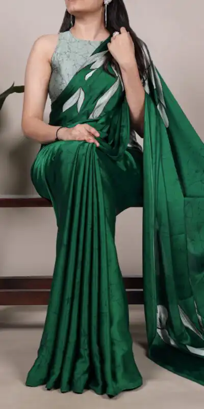 YNF 7054 Green Color Satin Silk Floral Printed Saree Casual, Wedding, Festive, Events . Expected Delivery  4-6 Working Days @1549/- only                                                                                | Designer Sarees, Embroidered Sarees, Sarees, Bollywood Sarees, Creative Sarees, Ethnic Saree, Modern Digital sarees, Party Wear Sarees