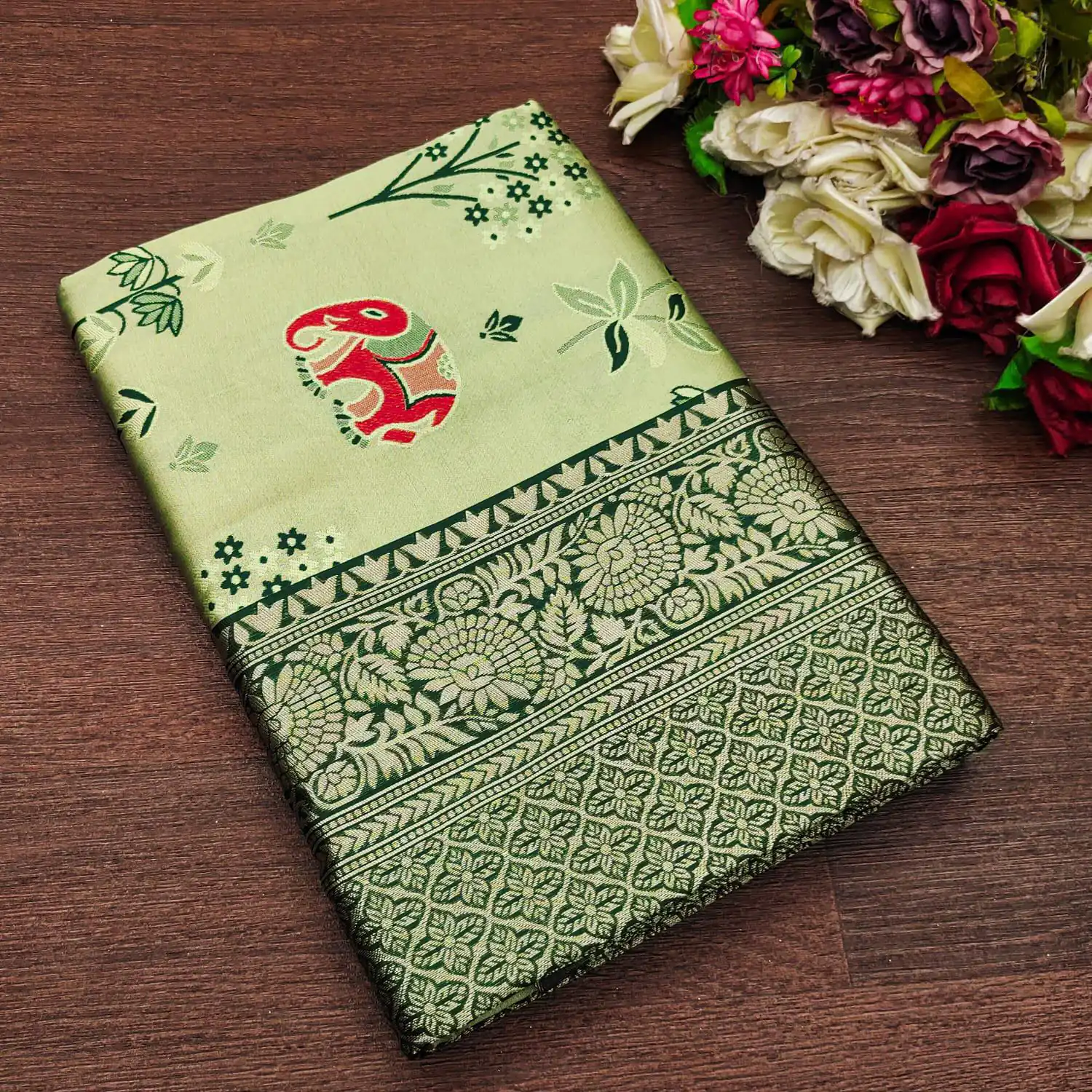 KP 6004 Green Soft Lichi Silk Jacquard Work With Designer Work Saree. Grab it for ₹1499. Delivery 4-6 Working Days. Shop now. | Designer Sarees, Embroidered Sarees, Sarees, Bollywood Sarees, Creative Sarees, Ethnic Saree, Modern Digital sarees, Party Wear Sarees