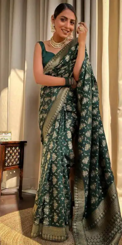 KP 5079 Green Color Soft Lichi Silk Jacquard On All Over Saree Casual, Party Wear, Wedding, Events Etc. Expected Delivery 4-6 Working Days @1449/- | Designer Sarees, Embroidered Sarees, Sarees, Bollywood Sarees, Creative Sarees, Ethnic Saree, Modern Digital sarees, Party Wear Sarees