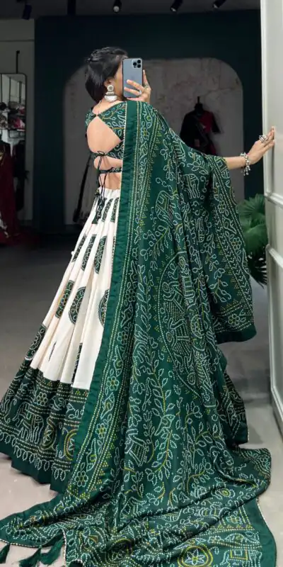 LNB 1229 Green Color Tasar Silk Bandhej Print Lehenga Choli Wedding, Party, Festive, Events Etc. Delivery 4-6 Working Days Rs 2249 | Lehenga, Bollywood Lehenga, Creative Lehenga, Designer Lehenga, Embroidered Lehenga, Party Wear Lehenga