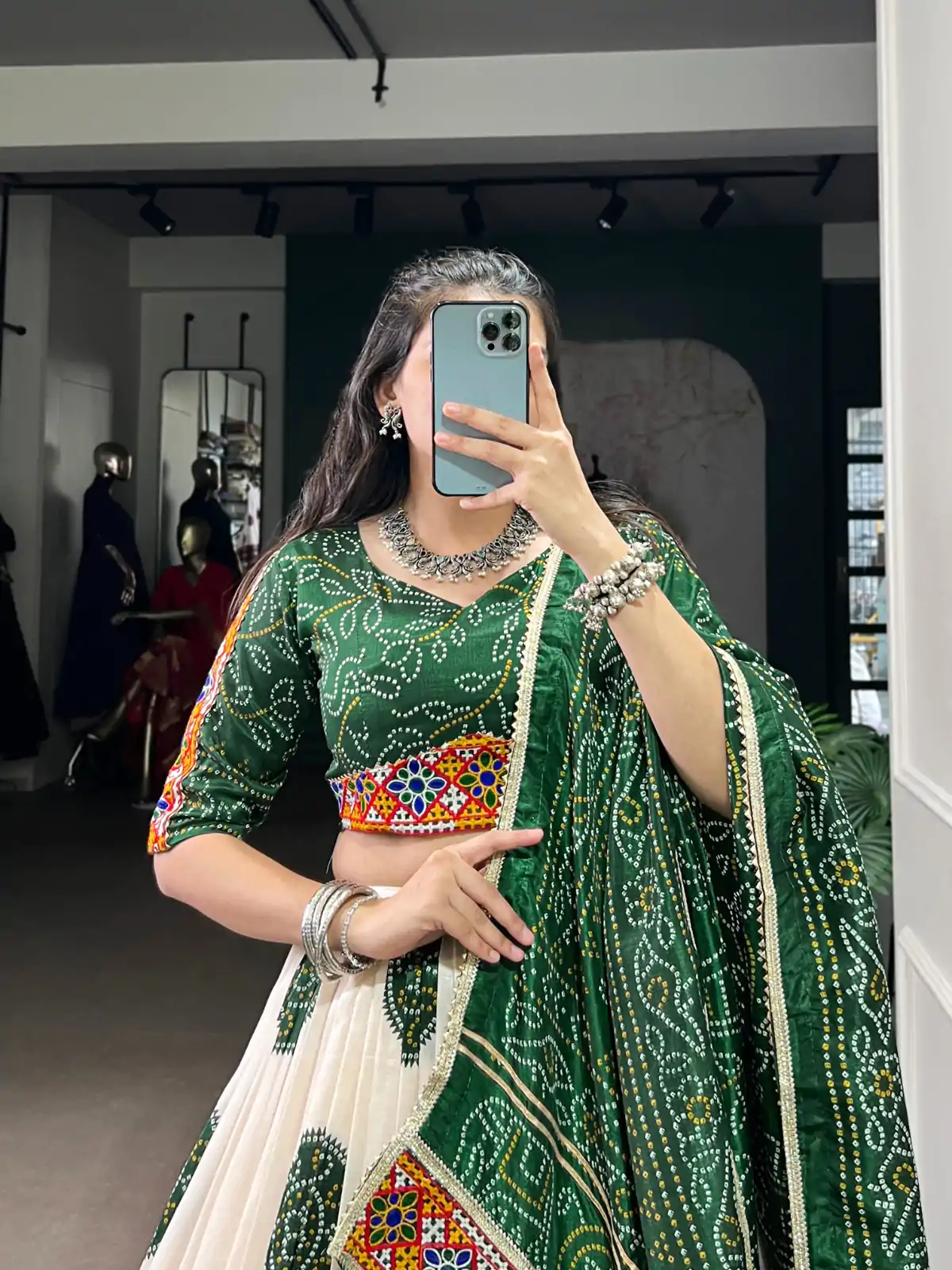 LNB 1736 Green Color Tasar Silk Bandhej Print And Gamthi Work Lehenga Choli Wedding, Party, Festive, Events Etc. Delivery 4-6 Working Days Rs 3499 | Lehenga, Bollywood Lehenga, Creative Lehenga, Designer Lehenga, Embroidered Lehenga, Party Wear Lehenga