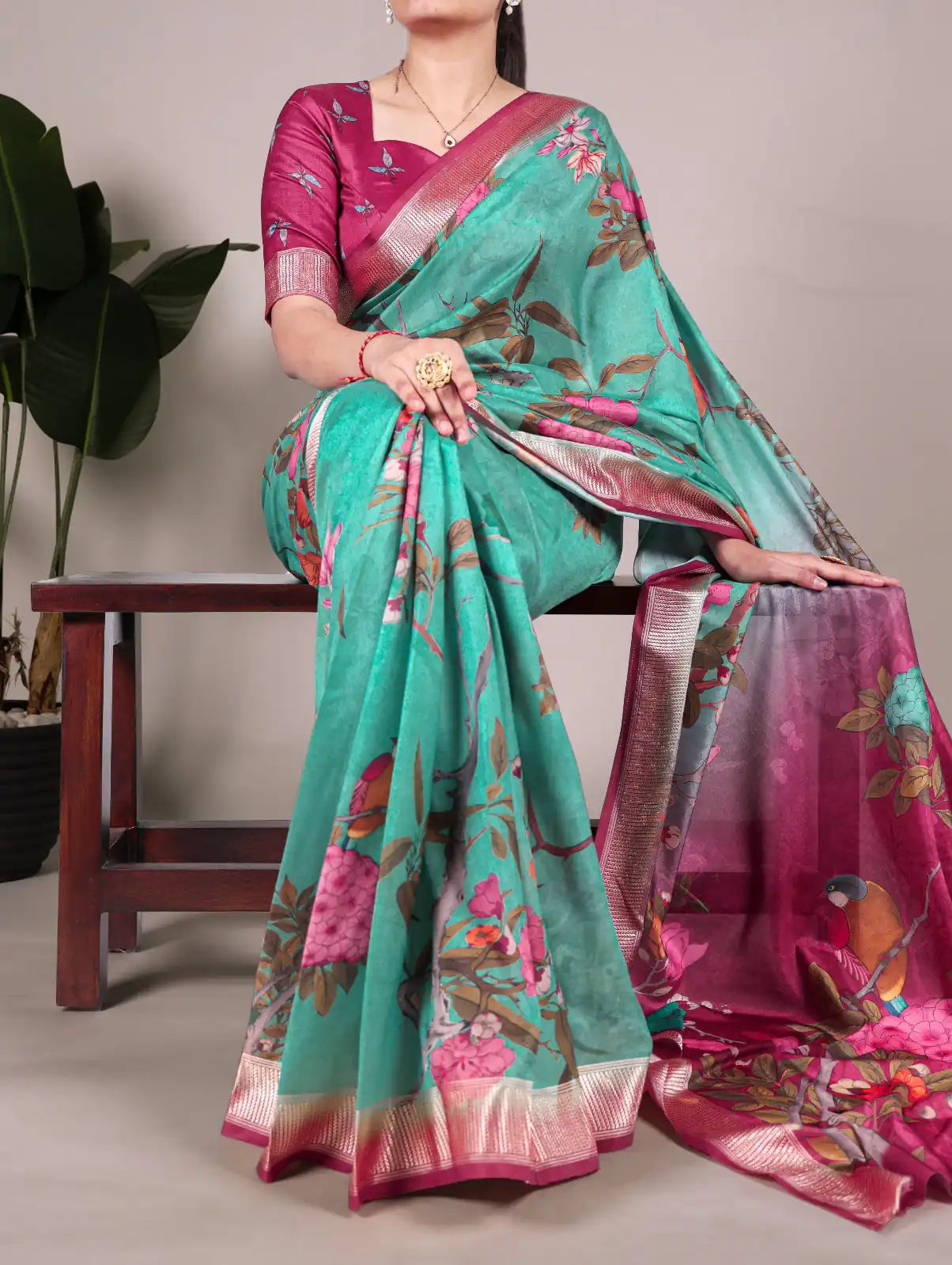 YNF 7024 Green Color Tussar Silk With Viscose Border Floral Printed Saree Casual, Wedding, Festive, Events . Expected Delivery  4-6 Working Days @1699/- only                                                                                | Designer Sarees, Embroidered Sarees, Sarees, Bollywood Sarees, Creative Sarees, Ethnic Saree, Modern Digital sarees, Party Wear Sarees