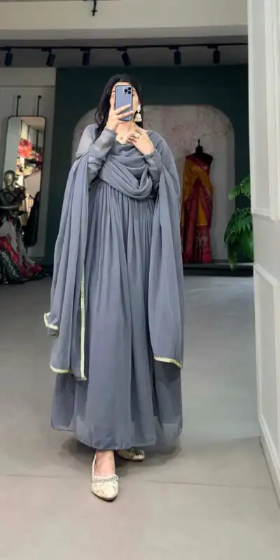 YNF 5102 Grey Color Georgette Plain Sequins Embroidery Lace Gown Casual, Wedding, Festive, Events . Expected Delivery  4-6 Working Days @1749/- only      | Gowns, Bollywood Gowns, Creative Gowns, Designer Gowns, Embroidered Gowns, Party Wear Gowns
