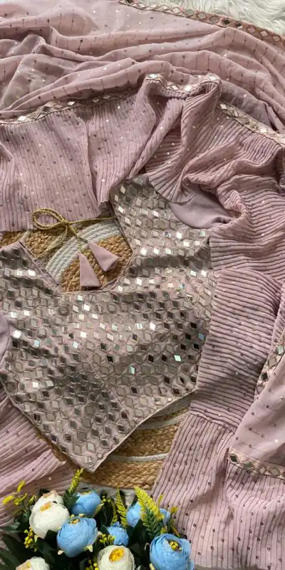 DF 3455 Light Peach Color Faux Georgette Embroidery Sequins Work Saree Casual, Wedding, Festive, Events . Expected Delivery  4-6 Working Days @1999/- only                                                                                | Designer Sarees, Embroidered Sarees, Sarees, Bollywood Sarees, Creative Sarees, Ethnic Saree, Modern Digital sarees, Party Wear Sarees