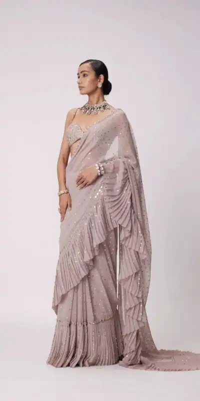 DF 3455 Light Peach Color Faux Georgette Embroidery Sequins Work Saree Casual, Wedding, Festive, Events . Expected Delivery  4-6 Working Days @1999/- only                                                                                | Designer Sarees, Embroidered Sarees, Sarees, Bollywood Sarees, Creative Sarees, Ethnic Saree, Modern Digital sarees, Party Wear Sarees