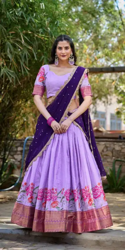 LNB1518 Light Purple Color Cotton Silk Thread Embroidery Work Lehenga Choli Wedding, Party, Festive, Events Etc. Delivery 4-6 Working Days Rs 2999 | Lehenga, Bollywood Lehenga, Creative Lehenga, Designer Lehenga, Embroidered Lehenga, Party Wear Lehenga