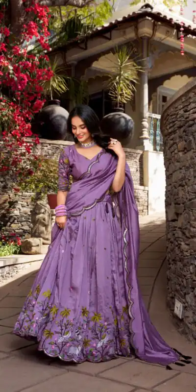 LNB 1423 Light Purple Color Vichitra Simmer and Thread Embroidery Work Lehenga Choli Wedding, Party, Festive, Events Etc. Delivery 4-6 Working Days Rs 3199 | Lehenga, Bollywood Lehenga, Creative Lehenga, Designer Lehenga, Embroidered Lehenga, Party Wear Lehenga