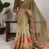 YNF 7009 Mahendi Color Georgette Floral Print With Lace Border Saree Casual, Wedding, Festive, Events . Expected Delivery  4-6 Working Days @1299/- only                                                                                | Designer Sarees, Embroidered Sarees, Sarees, Bollywood Sarees, Creative Sarees, Ethnic Saree, Modern Digital sarees, Party Wear Sarees
