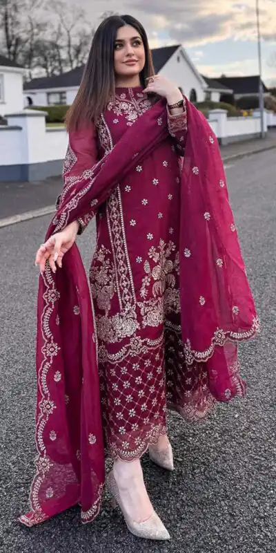 BE 383 Maroon Color Georgette Embroidery Diamond Work Salwar Suit Casual, Wedding, Festive, Events . Expected Delivery  4-6 Working Days @1999/- only      | Casual Suits, Jump Suits, Salwar suit, Creative suits, Designer Suits, Palazzo Suits, Party Wear Suits, Patiala Suits, Straight Suits