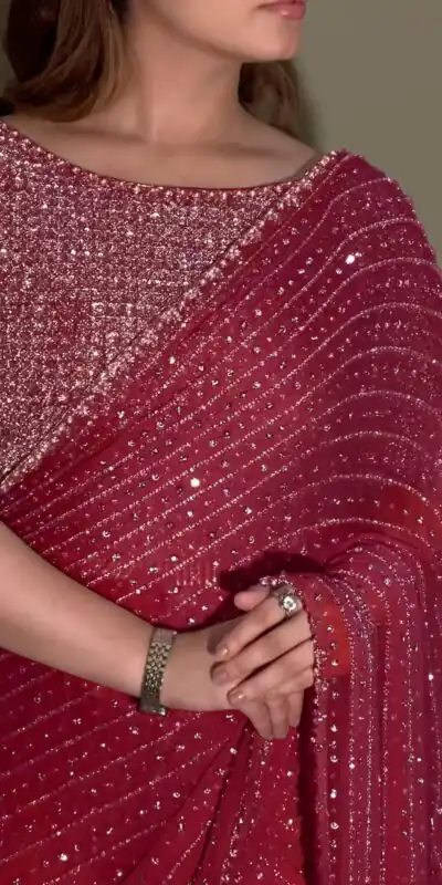 YNF 3452 Maroon -DF 3452 Color Georgette Sequins Multy Embroidery Work Saree Casual, Wedding, Festive, Events . Expected Delivery  4-6 Working Days @1799/- only                                                                                | Designer Sarees, Embroidered Sarees, Sarees, Bollywood Sarees, Creative Sarees, Ethnic Saree, Modern Digital sarees, Party Wear Sarees