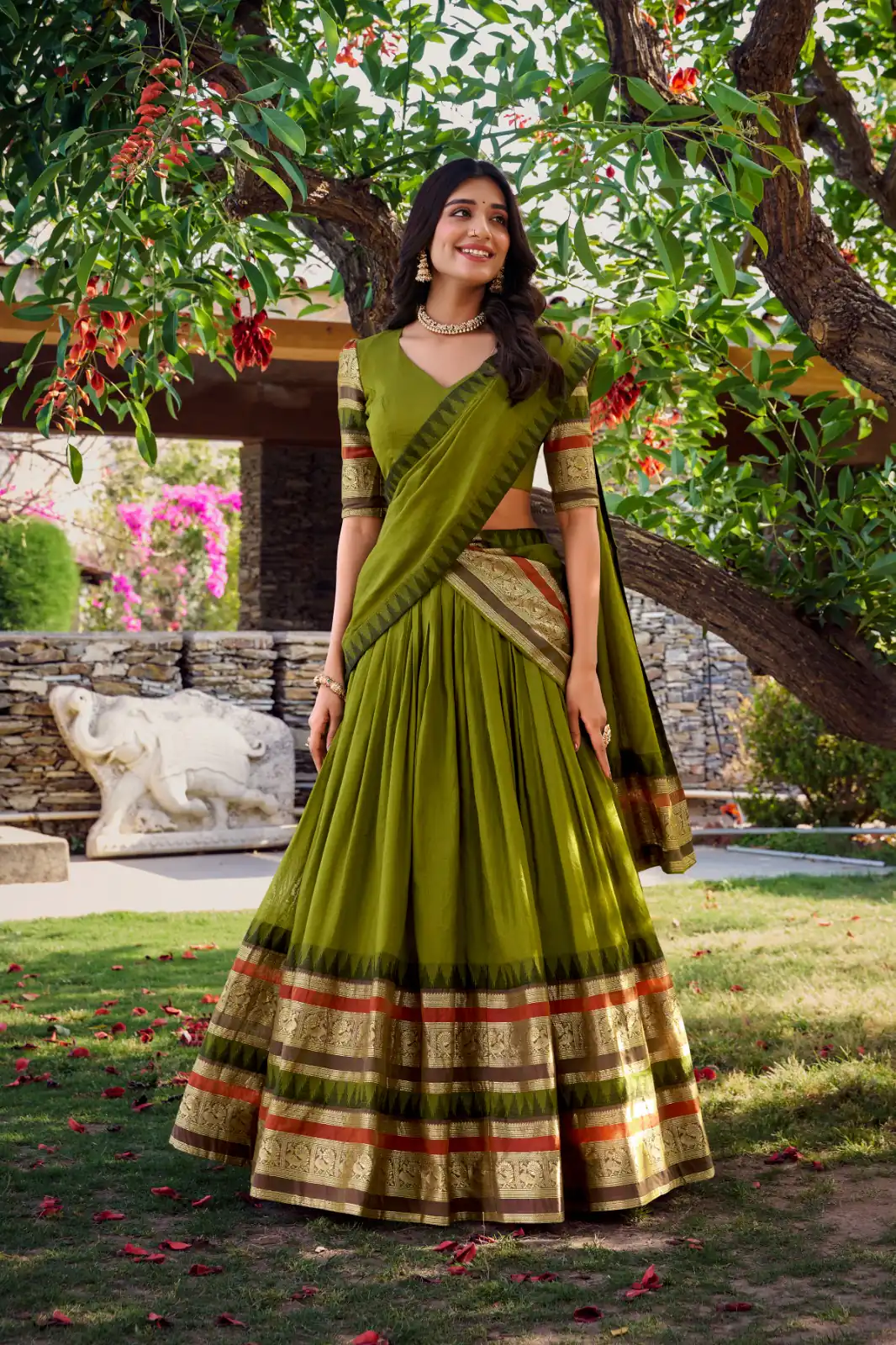 LNB 1902 Mehndi Color Chanderi Plain With Zari Weaving Work Lehenga Choli Wedding, Party, Festive, Events Etc. Delivery 4-6 Working Days Rs 2099 | Lehenga, Bollywood Lehenga, Creative Lehenga, Designer Lehenga, Embroidered Lehenga, Party Wear Lehenga