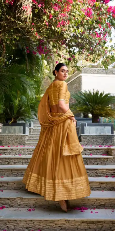 LNB 1906 Mustard Pure Chanderi Plain With Zari Weaving Work Border Lehenga Choli Wedding, Party, Festive, Events Etc. Delivery 4-6 Working Days Rs 1999 | Lehenga, Bollywood Lehenga, Creative Lehenga, Designer Lehenga, Embroidered Lehenga, Party Wear Lehenga