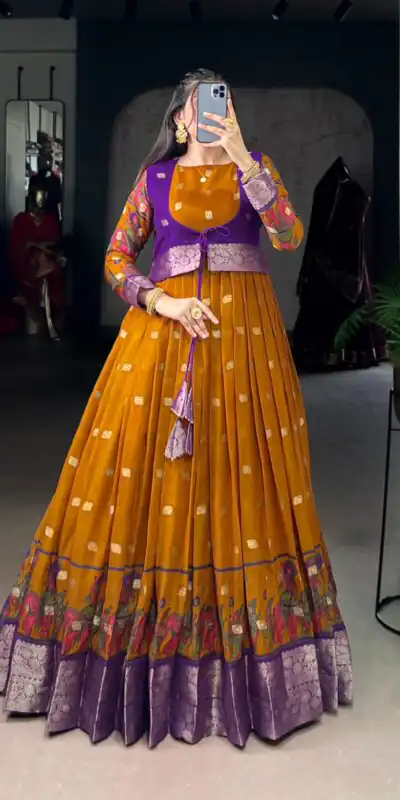 YNF 5031 Mustard Color Poly Cotton Kalamkari Print Zari Weaving Work Gown Casual, Wedding, Festive, Events . Expected Delivery 4-6 Working Days @1999/- only | Gowns, Bollywood Gowns, Creative Gowns, Designer Gowns, Embroidered Gowns, Party Wear Gowns