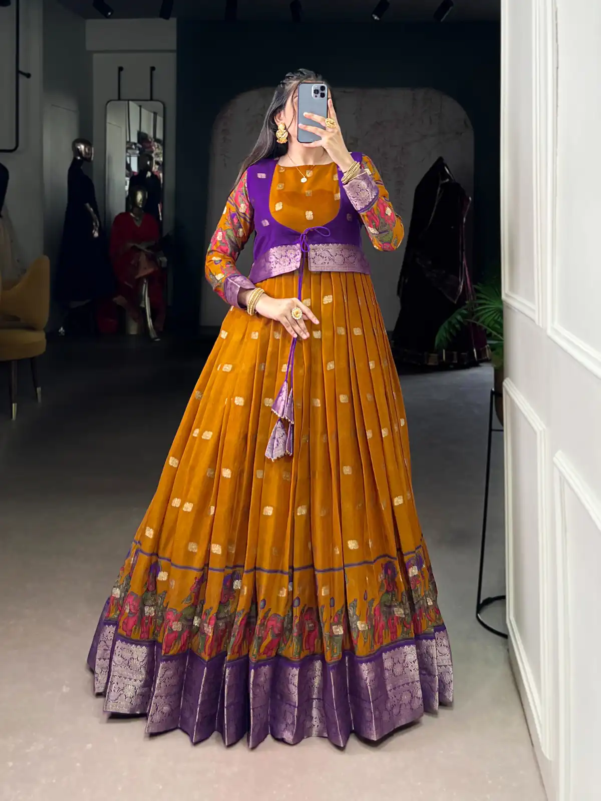 YNF 5031 Mustard Color Poly Cotton Kalamkari Print Zari Weaving Work Gown Casual, Wedding, Festive, Events . Expected Delivery  4-6 Working Days @1999/- only      | Gowns, Bollywood Gowns, Creative Gowns, Designer Gowns, Embroidered Gowns, Party Wear Gowns