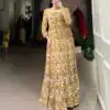 Mustard Georgette Printed Gown