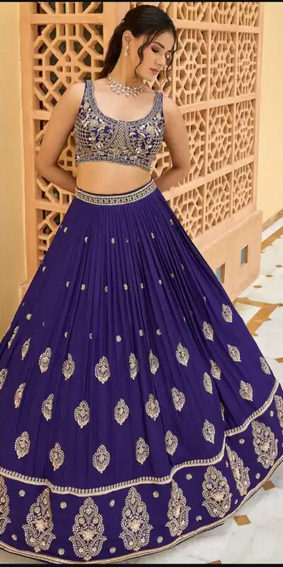 NF 1232 Navy Blue Color Chinon Silk Embroidery Sequence Work Lehenga Choli Wedding, Party, Festive, Events Etc. Delivery 4-6 Working Days Rs 2049 | Lehenga, Bollywood Lehenga, Creative Lehenga, Designer Lehenga, Embroidered Lehenga, Party Wear Lehenga