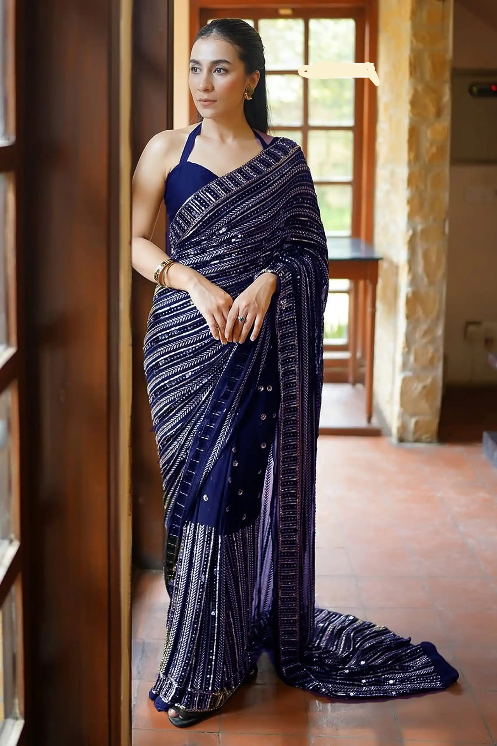 DF 3451 Navy Blue Color Faux Georgette 5mm Sequence Embroidery Work Saree Casual, Wedding, Festive, Events . Expected Delivery  4-6 Working Days @1799/- only                                                 | Designer Sarees, Embroidered Sarees, Sarees, Bollywood Sarees, Creative Sarees, Ethnic Saree, Modern Digital sarees, Party Wear Sarees