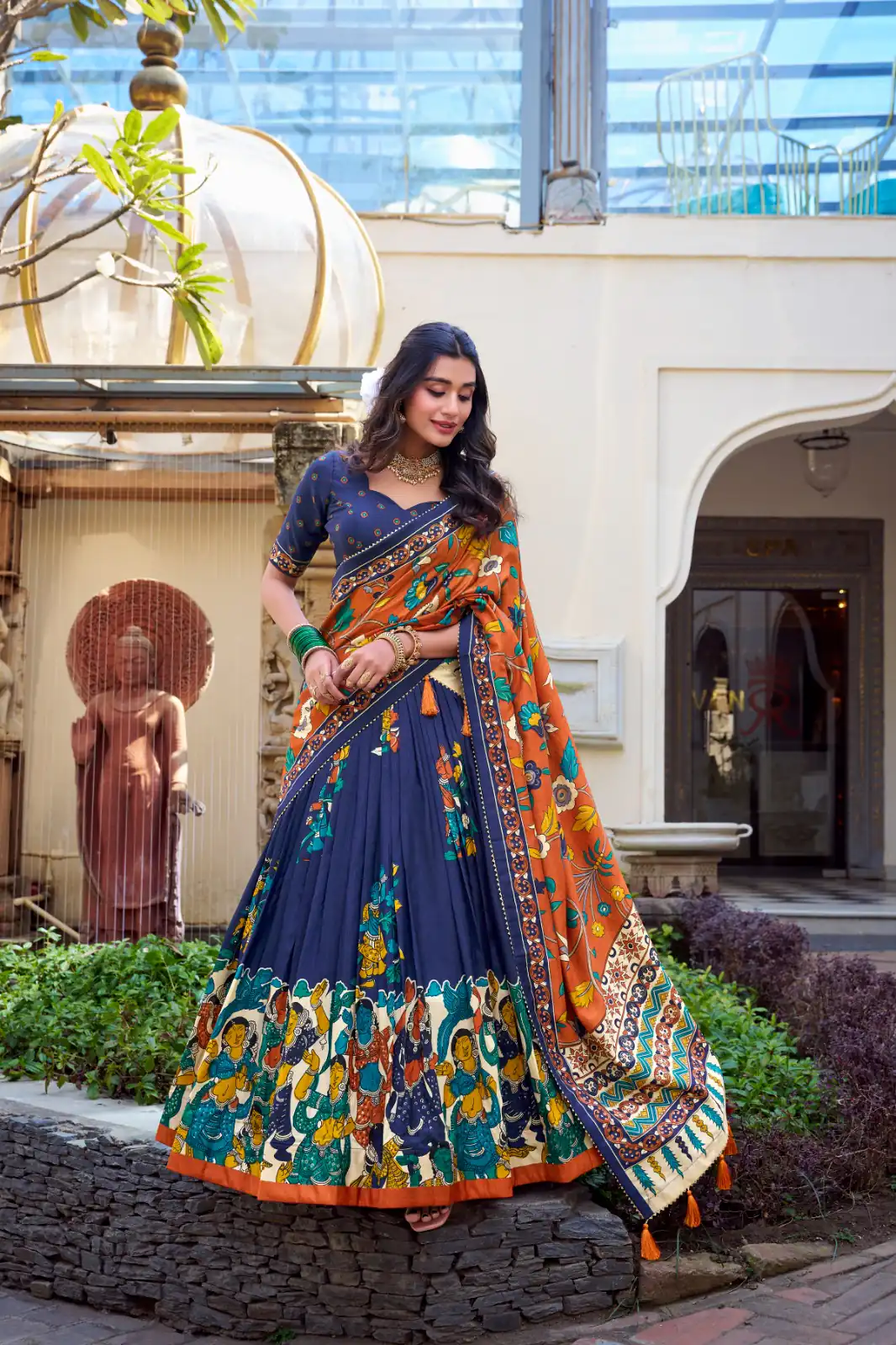 LNB 1236 Navy Blue Color Tasar Silk Kalamkari Print With Foil Work Lehenga Choli Wedding, Party, Festive, Events Etc. Delivery 4-6 Working Days Rs 2449 | Lehenga, Bollywood Lehenga, Creative Lehenga, Designer Lehenga, Embroidered Lehenga, Party Wear Lehenga