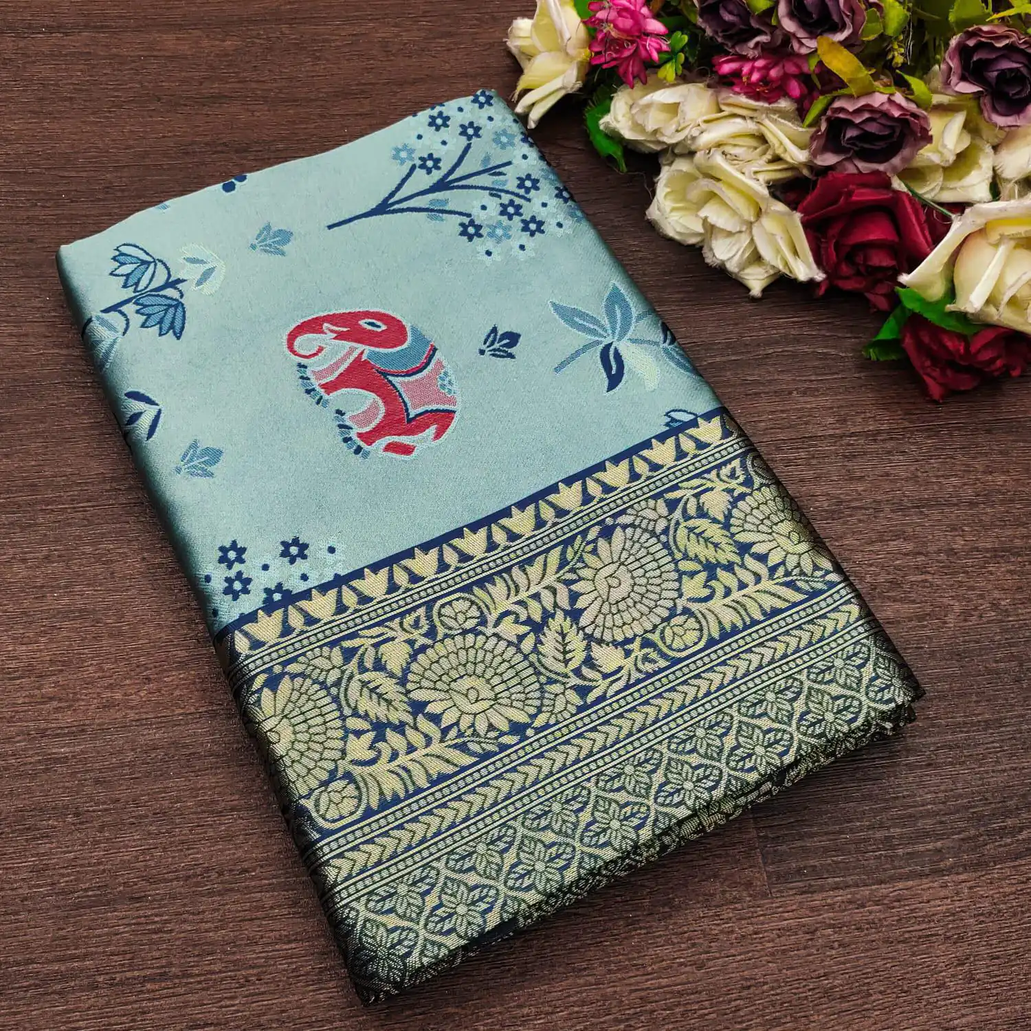 KP 6004 Navy Blue Soft Lichi Silk Jacquard Work With Designer Work Saree. Grab it for ₹1499. Delivery 4-6 Working Days. Shop now. | Designer Sarees, Embroidered Sarees, Sarees, Bollywood Sarees, Creative Sarees, Ethnic Saree, Modern Digital sarees, Party Wear Sarees