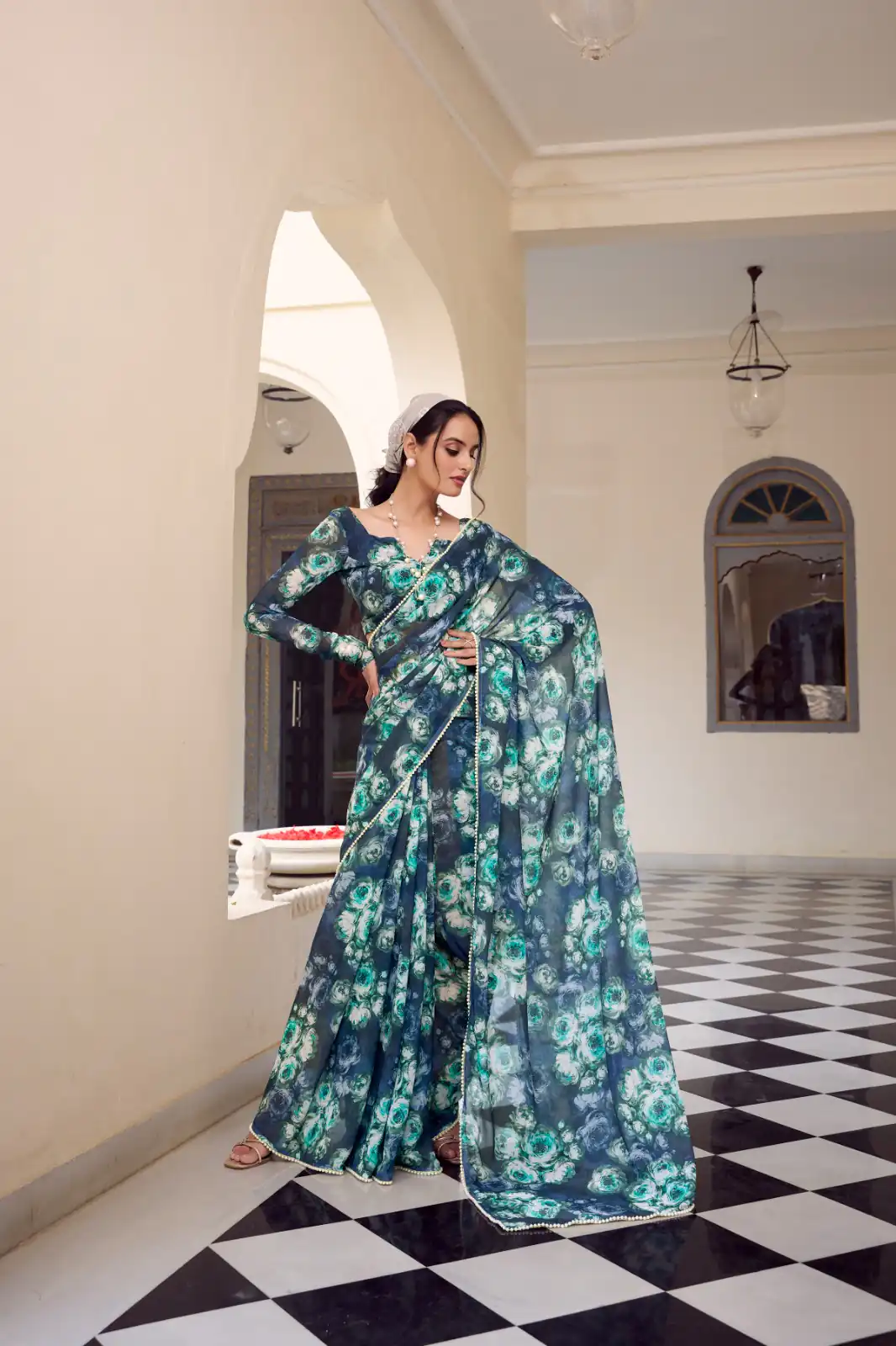 YNF 7042 Navy Blue Color Weightless Marbal Floral Printed Border Saree Casual, Wedding, Festive, Events . Expected Delivery  4-6 Working Days @1549/- only                                                                                | Designer Sarees, Embroidered Sarees, Sarees, Bollywood Sarees, Creative Sarees, Ethnic Saree, Modern Digital sarees, Party Wear Sarees