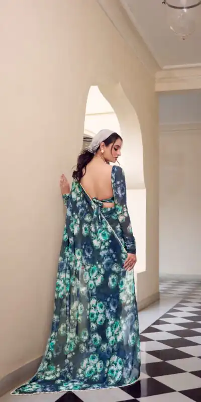 YNF 7042 Navy Blue Color Weightless Marbal Floral Printed Border Saree Casual, Wedding, Festive, Events . Expected Delivery  4-6 Working Days @1549/- only                                                                                | Designer Sarees, Embroidered Sarees, Sarees, Bollywood Sarees, Creative Sarees, Ethnic Saree, Modern Digital sarees, Party Wear Sarees