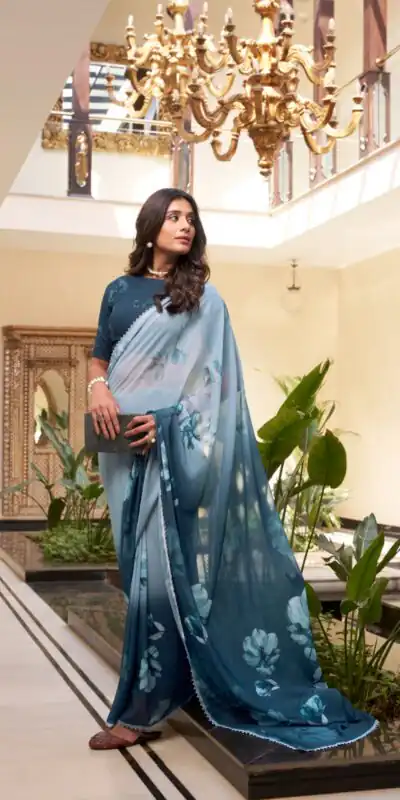 YNF 7038 Navy Blue Color Weightless Marbal Floral Printed Lace Saree Casual, Wedding, Festive, Events . Expected Delivery  4-6 Working Days @1549/- only                                                                                | Designer Sarees, Embroidered Sarees, Sarees, Bollywood Sarees, Creative Sarees, Ethnic Saree, Modern Digital sarees, Party Wear Sarees