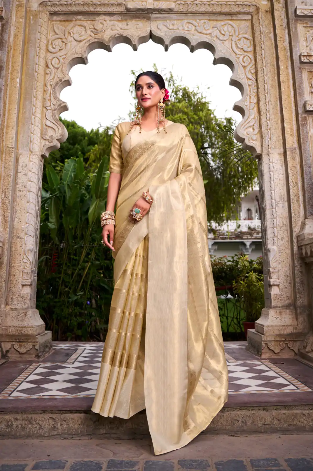 YNF 7204 Off White Color Gold Tissue Zari Weaving Work Saree Casual, Wedding, Festive, Events . Expected Delivery  4-6 Working Days @1499/- only                                                                                | Designer Sarees, Embroidered Sarees, Sarees, Bollywood Sarees, Creative Sarees, Ethnic Saree, Modern Digital sarees, Party Wear Sarees