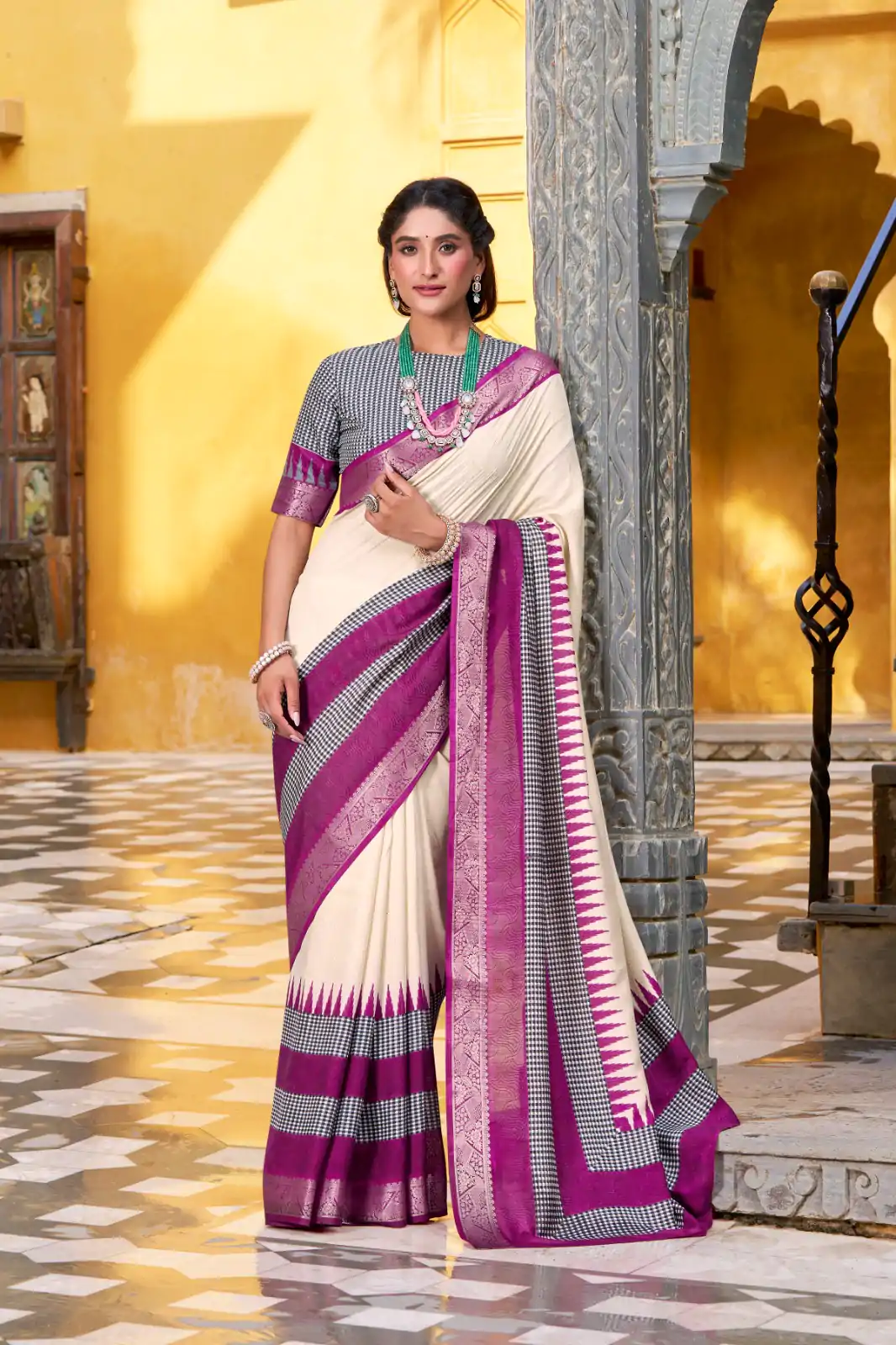 YNF 7049 Off White Color Poly Cotton Printed With Zari Weaving Work Saree Casual, Wedding, Festive, Events . Expected Delivery  4-6 Working Days @1699/- only                                                                                | Designer Sarees, Embroidered Sarees, Sarees, Bollywood Sarees, Creative Sarees, Ethnic Saree, Modern Digital sarees, Party Wear Sarees