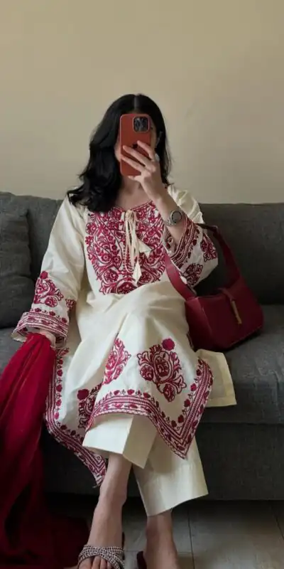 BE 386 Off White Color Roman Silk Embroidery Work Salwar Suit Casual, Wedding, Festive, Events . Expected Delivery  4-6 Working Days @1899/- only      | Casual Suits, Jump Suits, Salwar suit, Creative suits, Designer Suits, Palazzo Suits, Party Wear Suits, Patiala Suits, Straight Suits