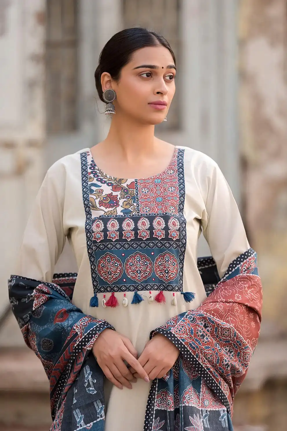 LG 1992 Off White Color Roman Silk Printed Patch Work  Salwar Suit Casual, Wedding, Festive, Events . Expected Delivery  4-6 Working Days @1899/- only      | Casual Suits, Jump Suits, Salwar suit, Creative suits, Designer Suits, Palazzo Suits, Party Wear Suits, Patiala Suits, Straight Suits